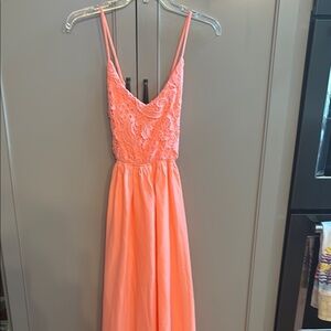 Elegant Coral Lace Maxi Dress lg